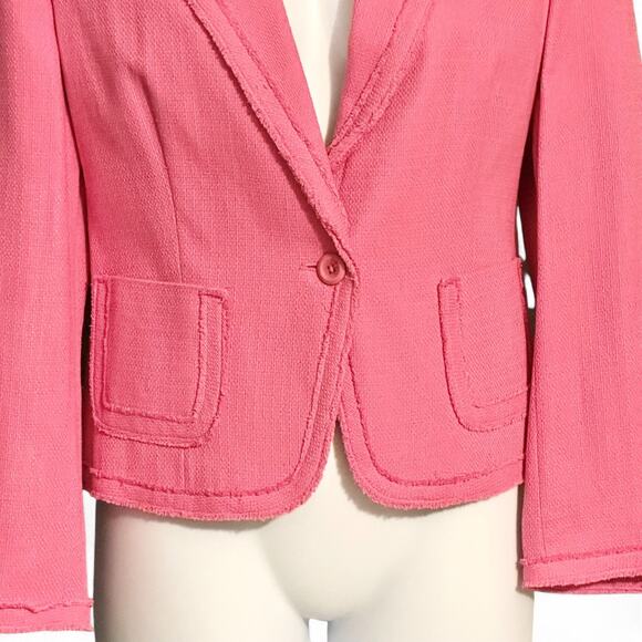 Nygard Pink Silk Blend Blazer Jacket Sz 12 Fringe Trim Flower Accent Career Chic - Picture 7 of 12